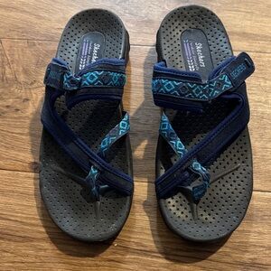 Skechers Navy with Teal Patterned Strap Sport Sandals